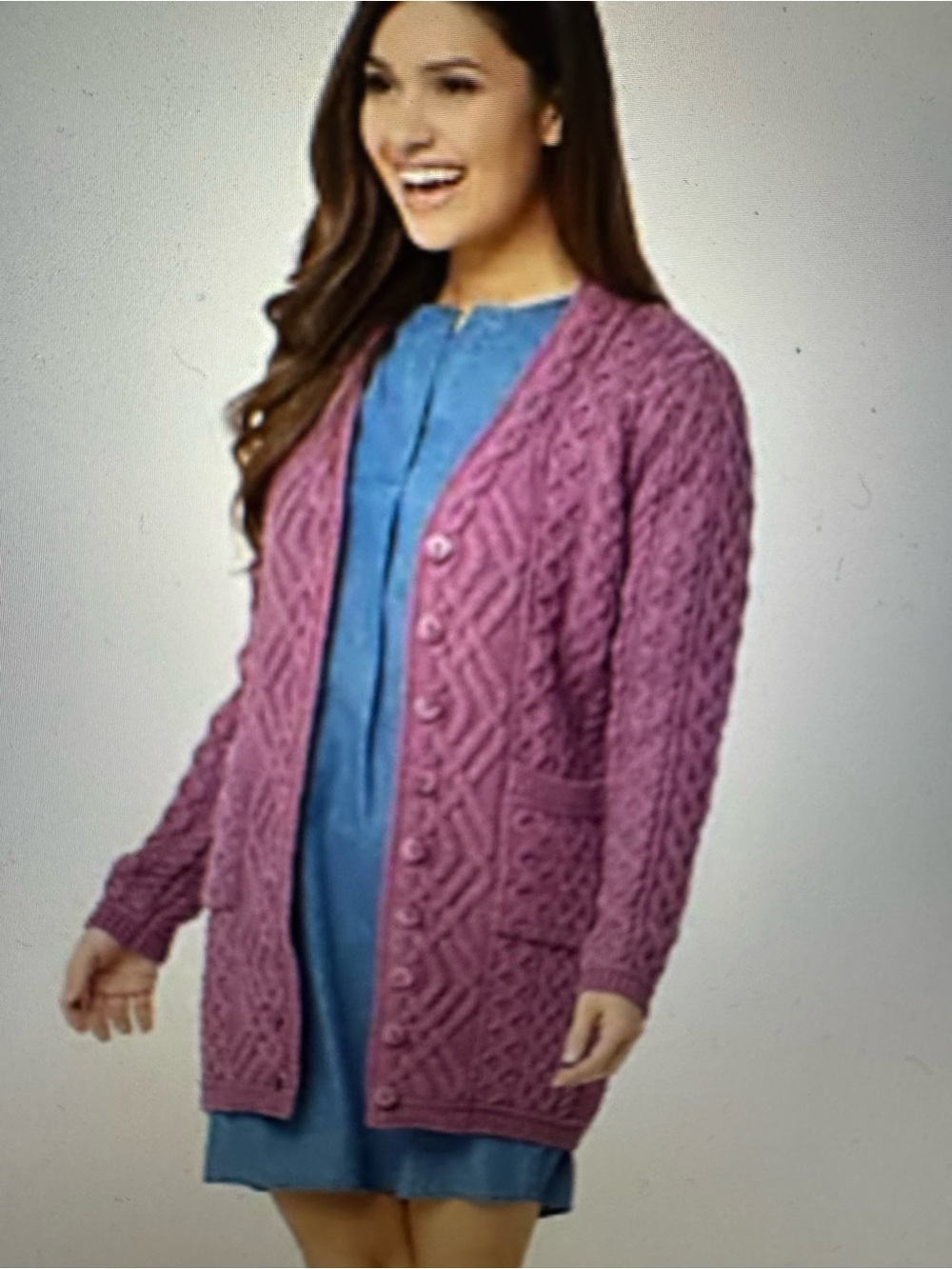 Aran Crafts Rose-Pink Cable Knit Button-Front Cardigan